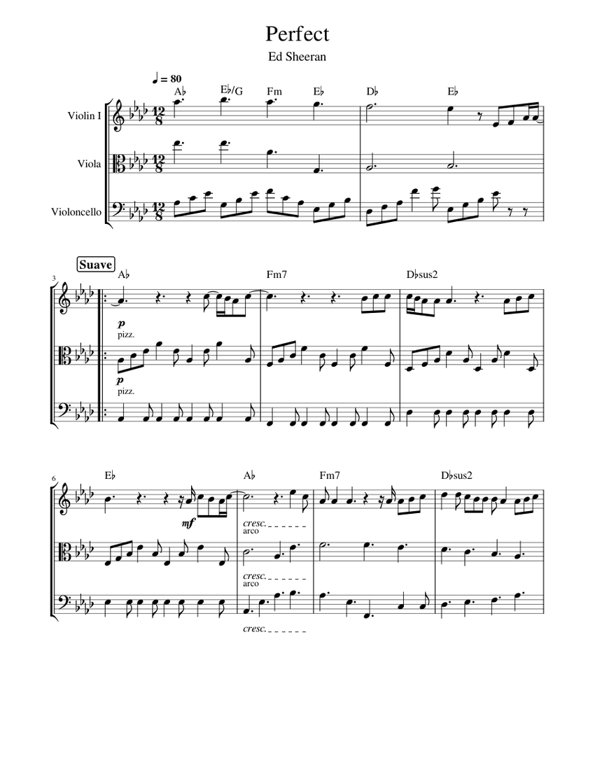Perfect Ed Sheeran Sheet music for Violin Viola Cello String Trio Musescore