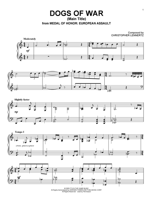 Dogs Of War - Main Title (from Medal Of Honor: European Assault) - Christopher Lennertz (Piano Solo)