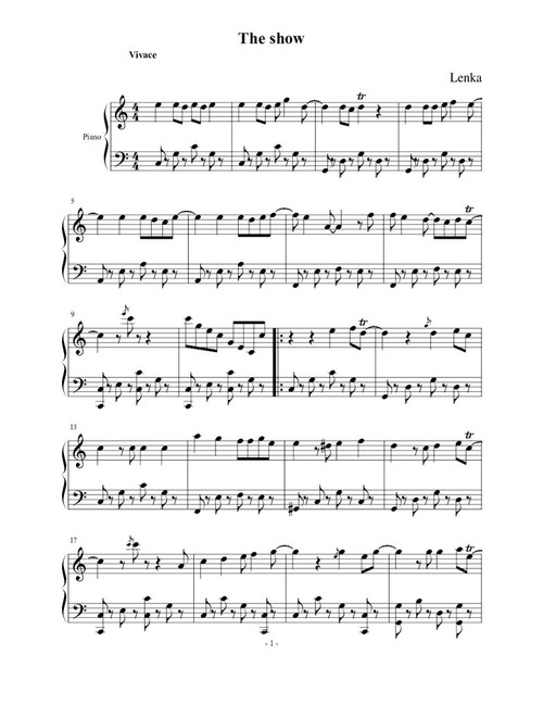 The Show (Arr. Lenka) (Piano Solo)