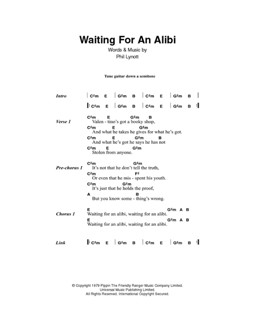 Waiting For An Alibi - Thin Lizzy (Guitar Chords-Lyrics)