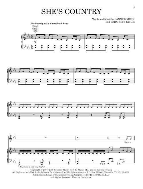 She's Country - Jason Aldean (Piano-Vocal-Guitar)