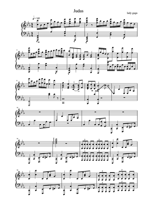 Judas (Arr. Lady Gaga) (Piano Solo)