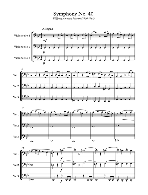 Mozart - Symphony No. 40  (String Trio Cello) (Arr. Wesley S. SIlva) - Wolfgang Amadeus Mozart (String Ensemble)