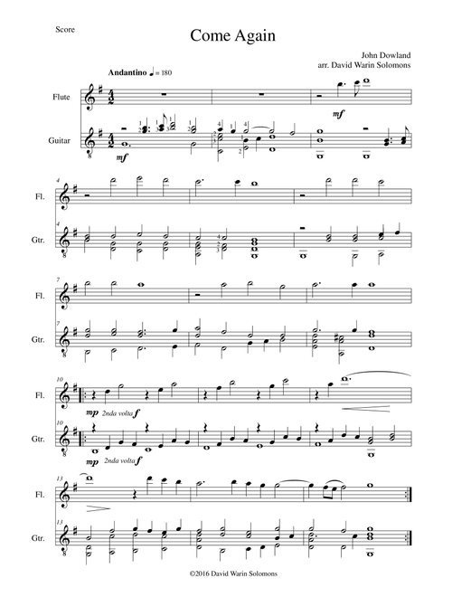 Come again for flute and guitar (Arr. David Warin Solomons) - John Dowland (Instrumental Duet)