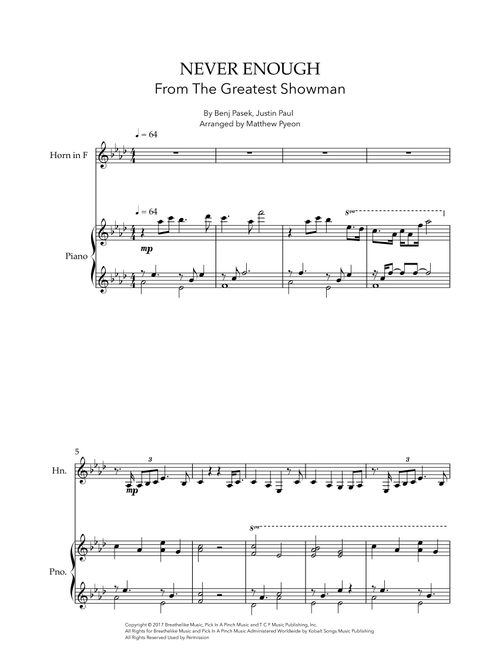 Never Enough (Arr. Matthew pyeon) - Benj Pasek, Justin Paul (French Horn and Piano)