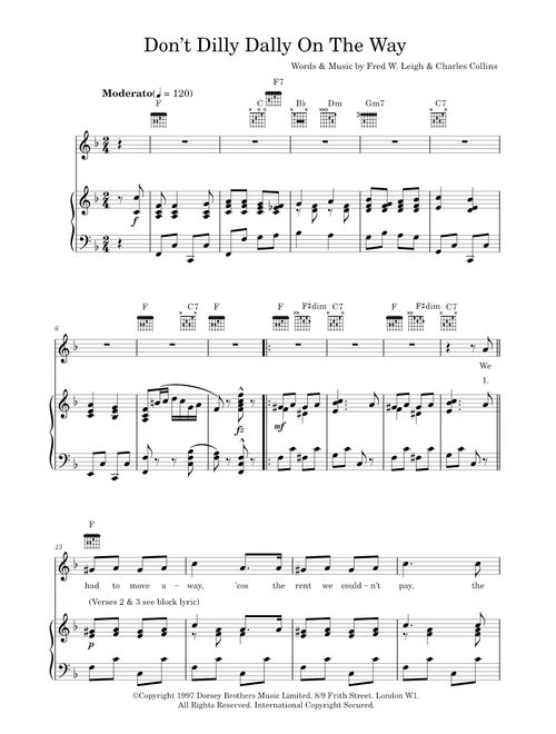 Don't Dilly Dally On The Way - Traditional Caribbean (Piano-Vocal-Guitar (Piano Accompaniment))