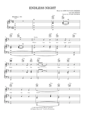 endless night lion king sheet music