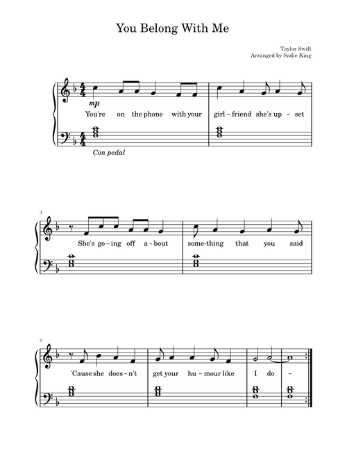 You Belong With Me - Taylor Swift (Easy Piano)