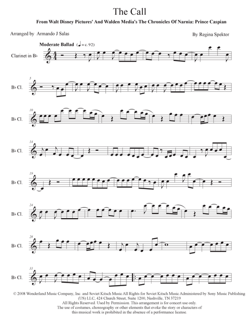 The Call (Arr. Armando J Salas) - Regina Spektor (Clarinet Solo)