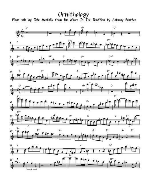 Tete Montoliu's Piano Solo on Ornithology from "In The Tradition Volume 1" by Anthony Braxton (WIP)