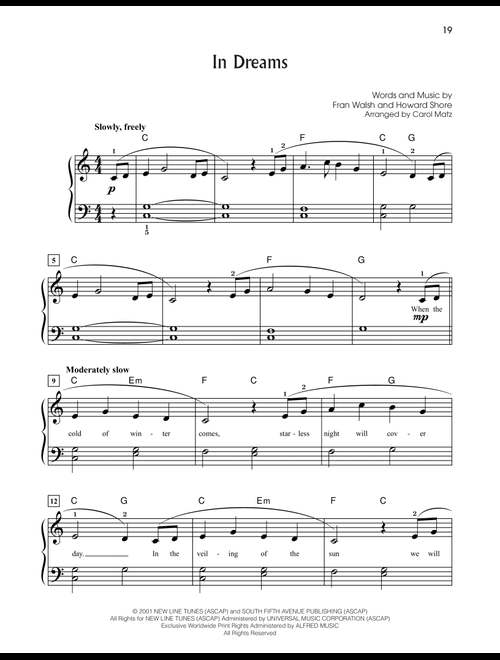 In Dreams (from The Lord Of The Rings: The Fellowship Of The Ring) (arr. Carol Matz) - Howard Shore, Fran Walsh (Big Note Piano)