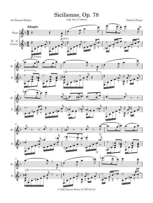 Sicilienne, Op.78 – Gabriel Fauré - flute and guitar