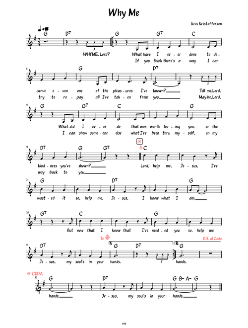 Why Me (Lead sheet with lyrics )