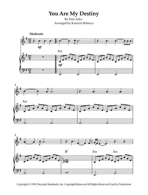 You Are My Destiny (Arr. Kaiserin Rebecca) - Paul Anka (Violin and Piano)