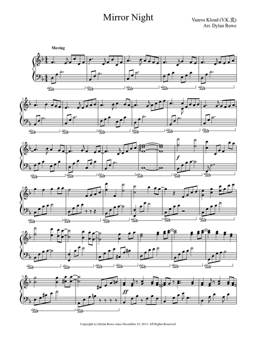Mirror Night (Piano) 镜夜乐谱 Reflection 反思 - Dylan Rowe 灰男孩 