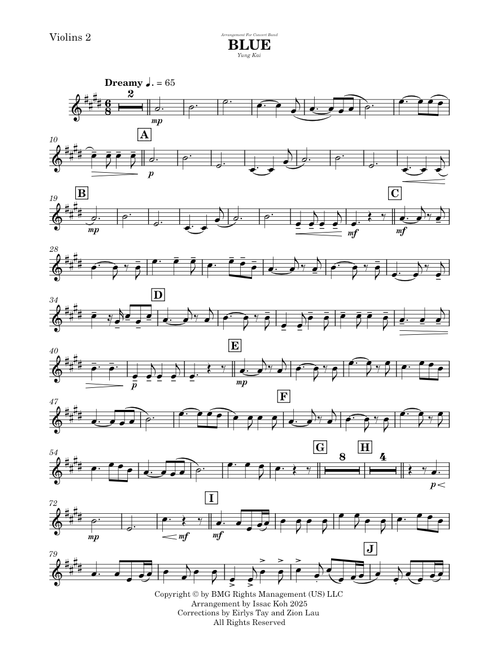 Blue - Yung Kai in F major - Concert Band Arrangement-Violins 2 – Bin Ōdo