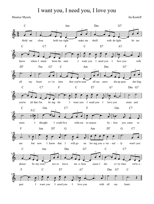 I want you, I need you, I love you