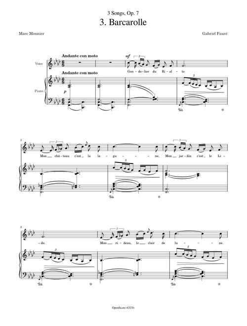 Fauré, Gabriel - 3 Songs, Op.7, No 3 - Barcarolle