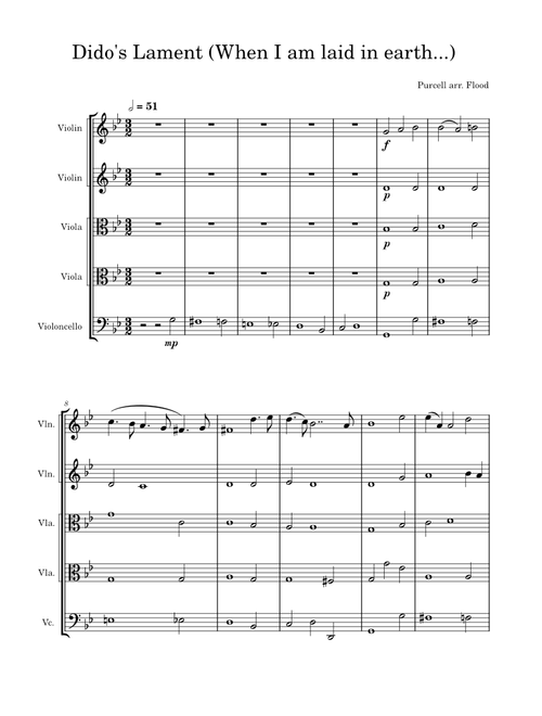 Dido's Lament – Henry Purcell (When I am laid in earth...), String Quintet