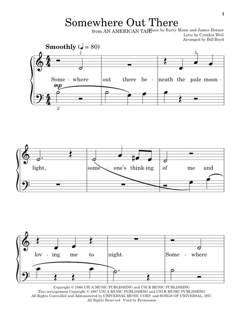 Somewhere Out There (from An American Tail) (arr. Bill Boyd) - Linda Ronstadt & James Ingram, James Ingram, Linda Ronstadt (Educational Piano)
