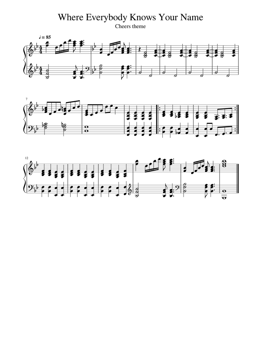 Where Everybody Knows Your Name Sheet Music for Piano (Solo) easy ...