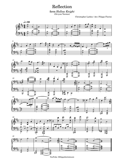 Reflection (Arr. filippofiorinimusic) - Christopher Larkin, Orvynx (Piano Solo)