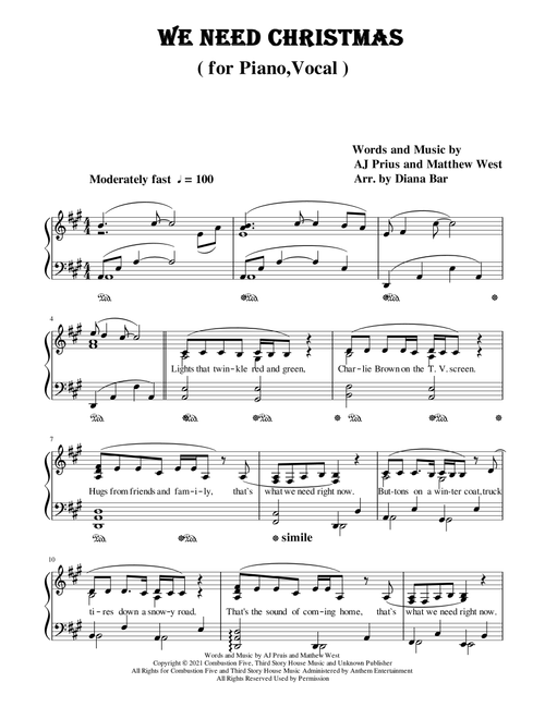 We Need Christmas (Arr. Diana Bar) - Maddie & Tae (Piano Vocal)