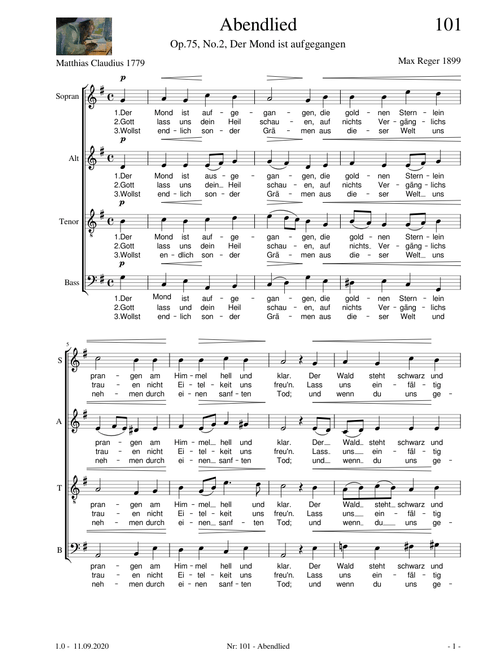 Abendlied, Op.75, No.2 (Der Mond ist aufgegangen)