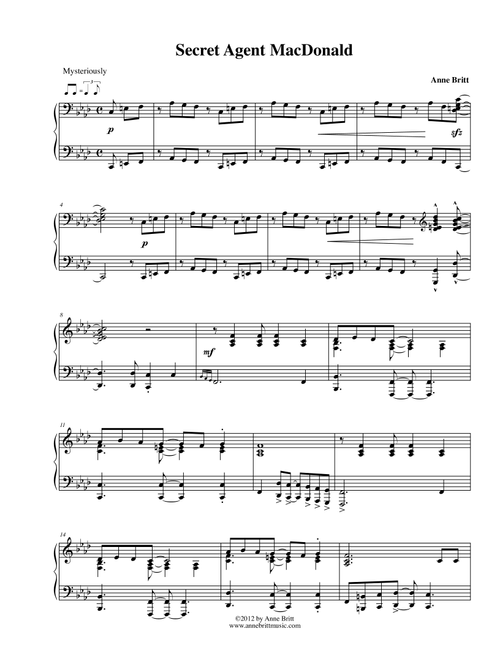 Secret Agent MacDonald (spy remix of "Old MacDonald") - intermediate version (Arr. Anne Britt) - Unknown (Piano Solo)