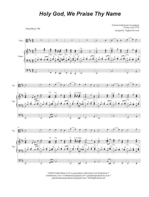 Holy God, We Praise Thy Name (Viola solo and Organ) (Arr. Stephen DeCesare) (Viola Solo)