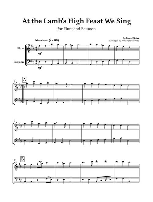 At the Lamb's High Feast We Sing (Flute and Bassoon) - Easter Hymn (Arr. Henrique Oliveira) - Jacob Hintze (Instrumental Duet)
