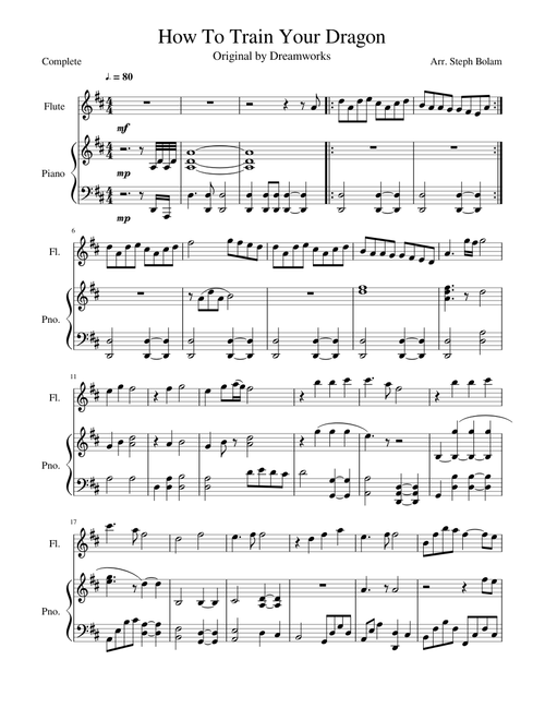How To Train Your Dragon melody for Flute and Piano