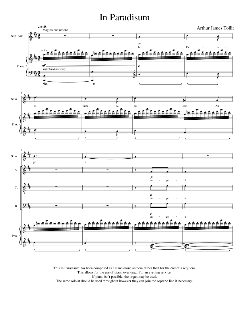 In Paradisum Sheet music for Piano, Soprano, Alto, Tenor & more