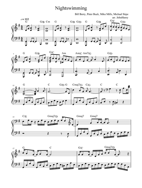 Nightswimming (Arr. JohnHenry) - REM (Easy Piano)