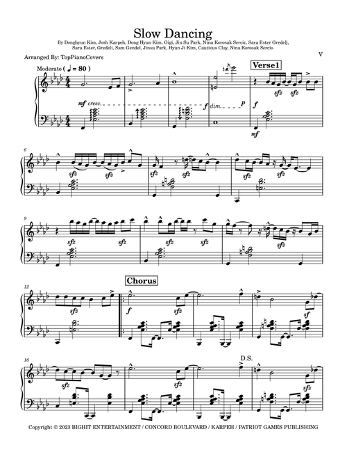Slow Dancing (Arr. TopPianoCovers) (Piano Solo)