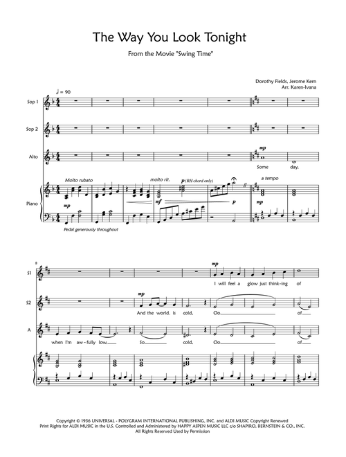 The Way You Look Tonight (Arr. Karen Ivana) - Fred Astaire (Choral, SSA)