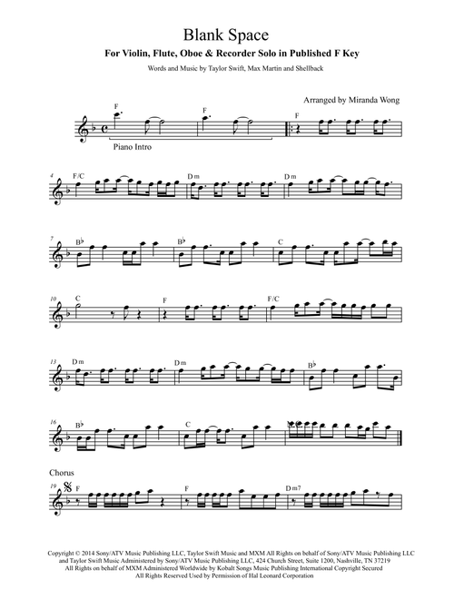 Blank Space (Arr. Miranda Wong) - Taylor Swift (Small Ensemble)