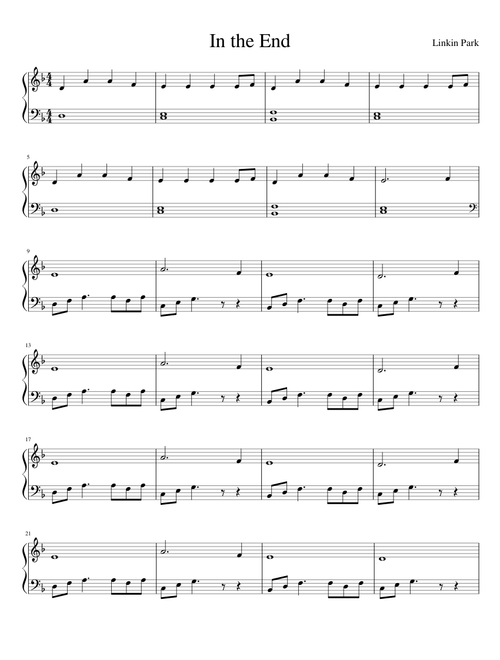 In the End Linkin Park for Easy Piano