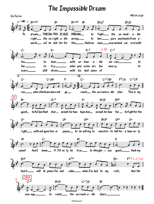 The Impossible Dream (Lead sheet with lyrics )