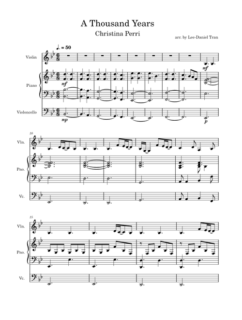A Thousand Years by Christina Perri | Violin, Piano, & Cello
