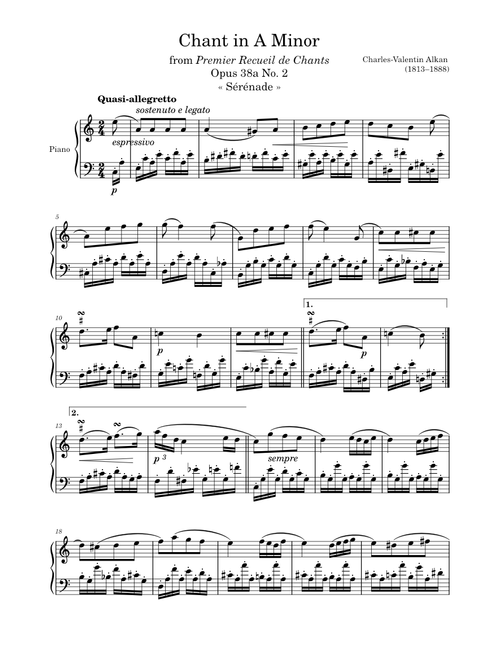 Chant Opus 38a No. 2 in A Minor – Alkan