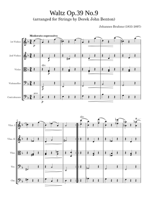 Waltz in D Minor, Op.39, No.9 – Johannes Brahms Sheet Music for