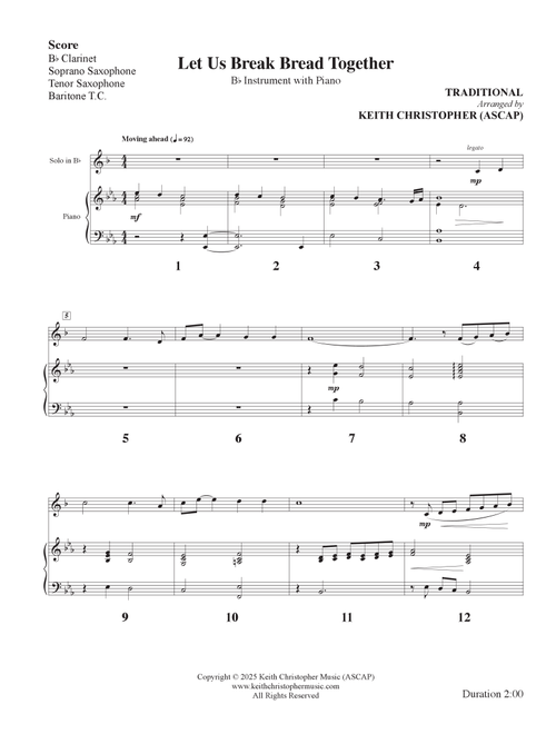 Let Us Break Bread Together on Our Knees (Arr. Keith Christopher) - Traditional (Clarinet and Piano)