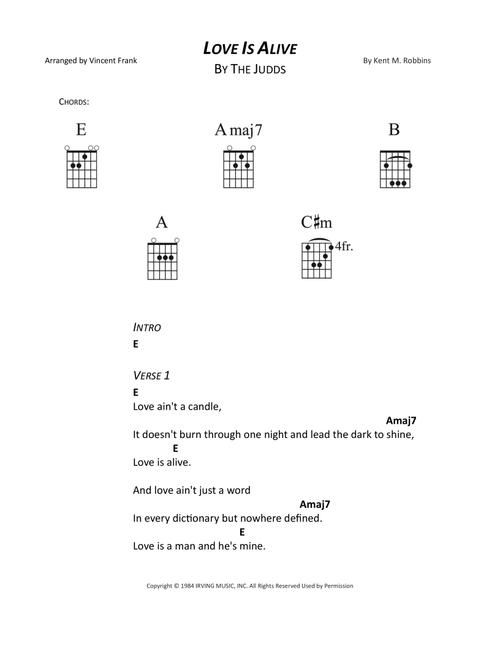 Love Is Alive (Arr. Vincent Frank) - The Judds (Guitar Chords-Lyrics)