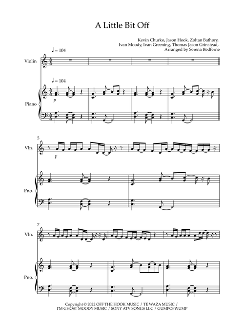 A Little Bit Off (Arr. Serena Redferne) - Five Finger Death Punch (Violin and Piano)