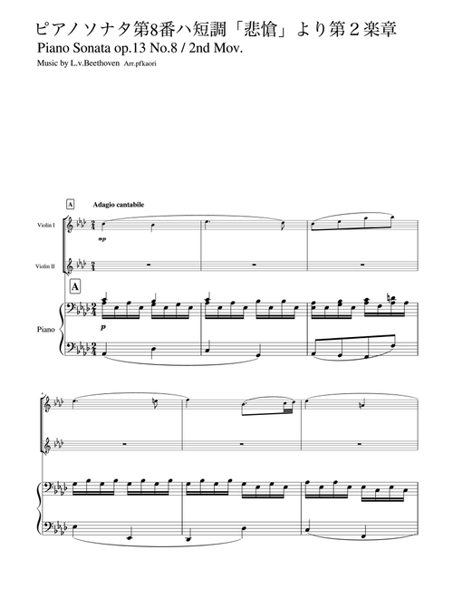 Piano Sonata No. 8 2nd Mov (Arr. pfkaori) - L.v.Beethoven (String Ensemble)