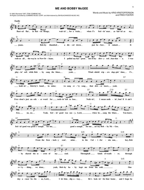 Me And Bobby McGee - Janis Joplin (Lead Sheet - Fake Book)