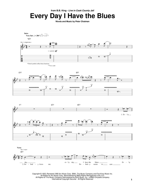Every Day I Have The Blues - BB King, Peter Chatman (Guitar Tab)