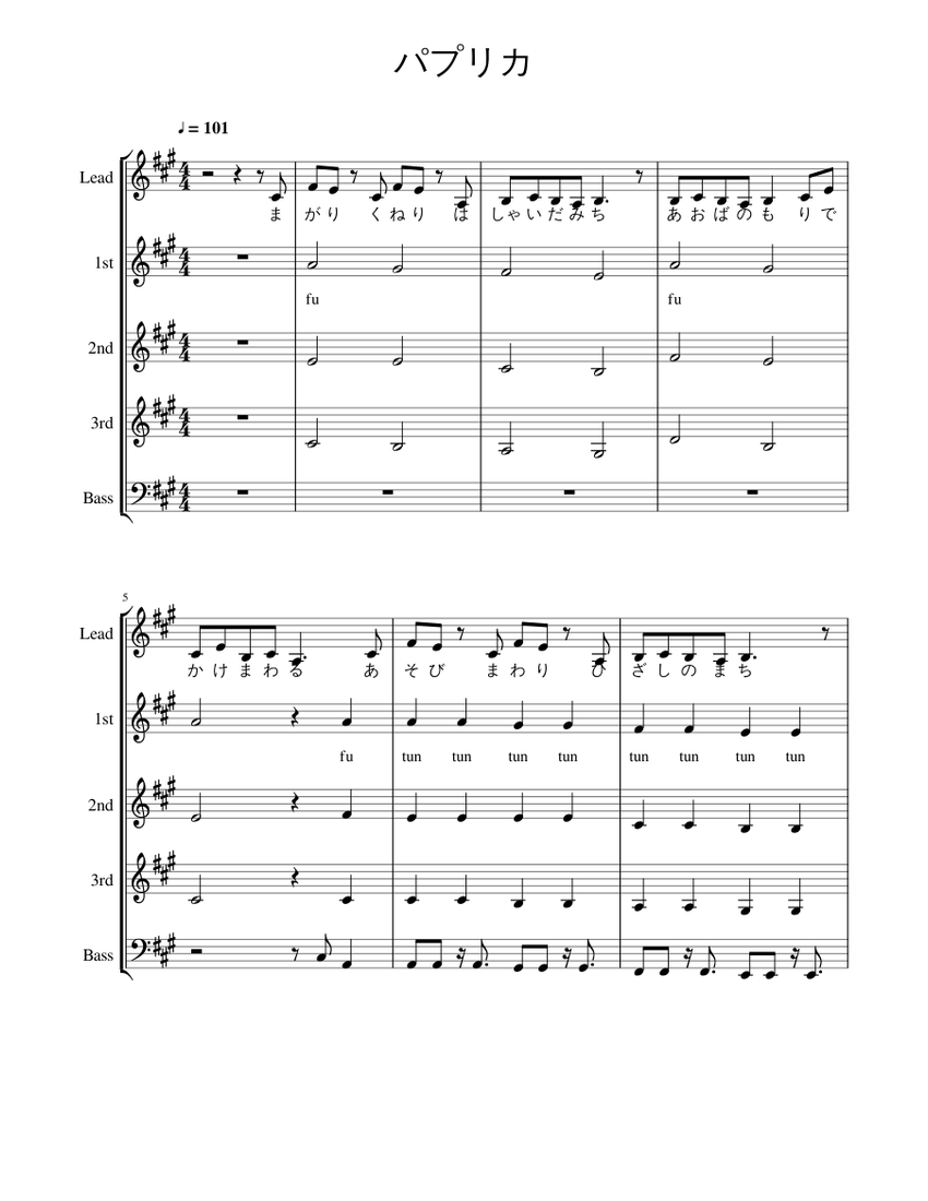 パプリカ Sheet music for Piano (Mixed Quintet)
