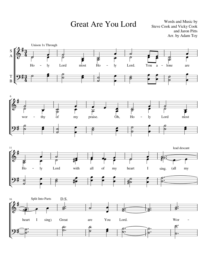 Great Are You Lord Sheet music for Vocals (Choral)